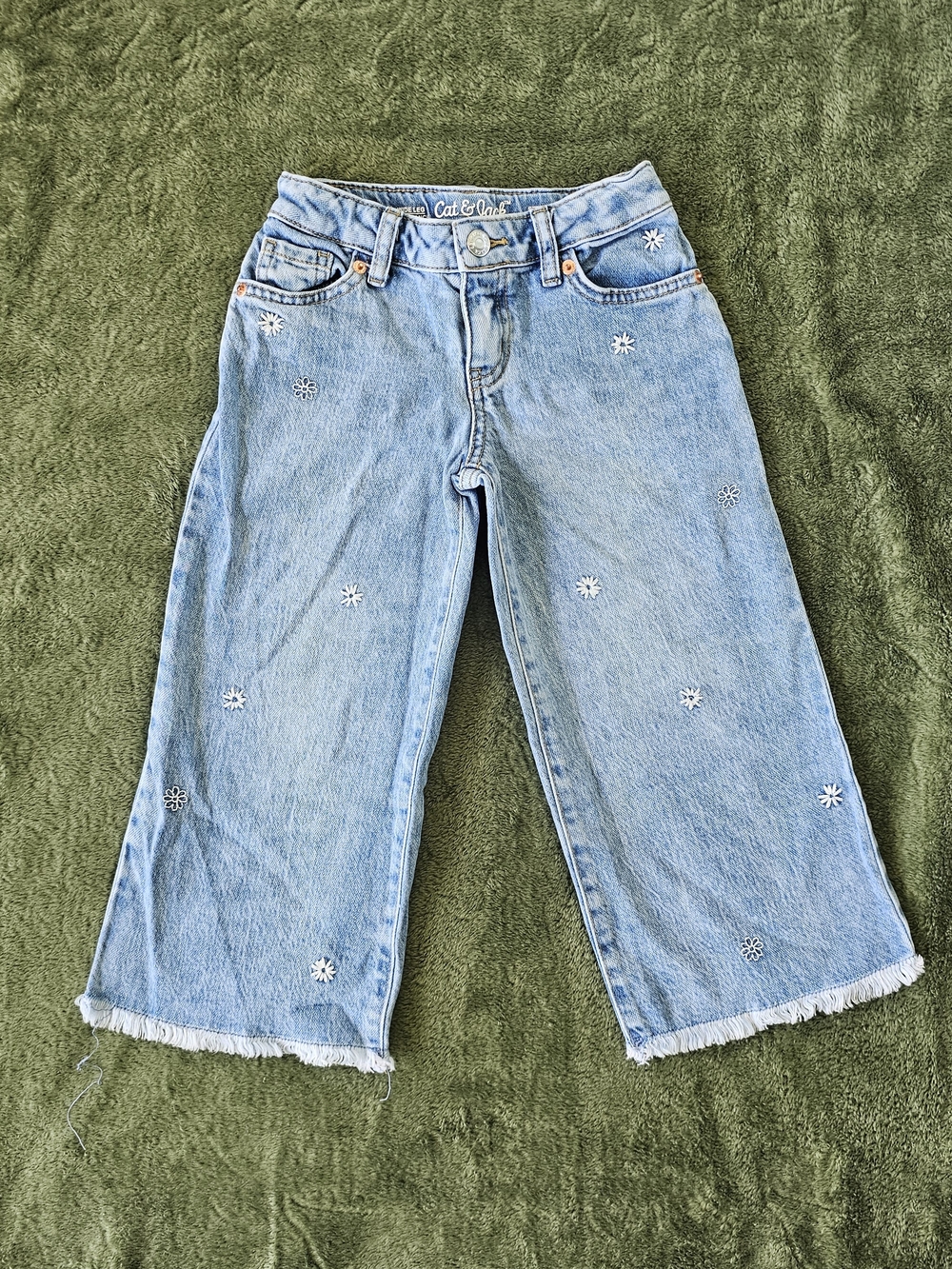 Cat & Jack Girls Wide-Leg Jeans Set Of 2 Embroidered Accents Adjustable Waist